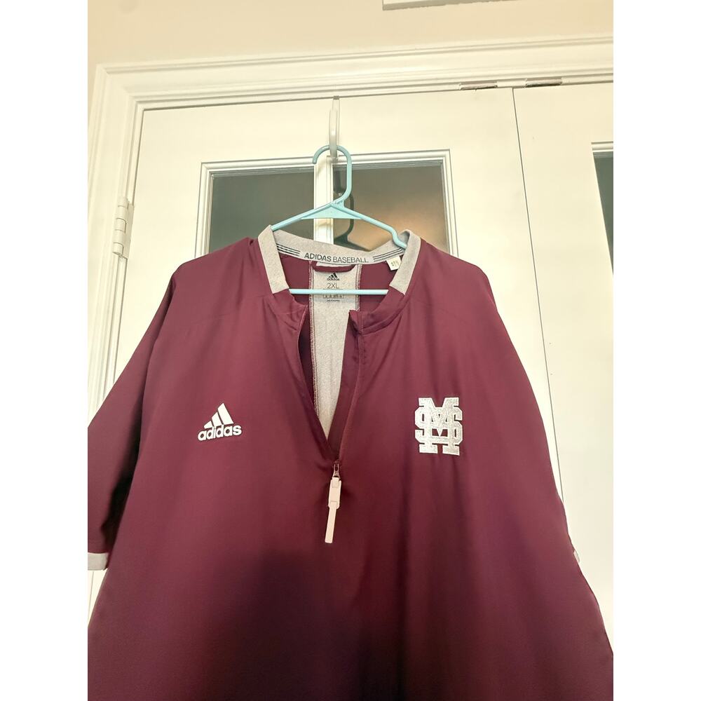 Adidas Baseball Mississippi State Bulldogs 2XL Quarter Zip Dugout Jacket Maroon - Picture 7 of 9